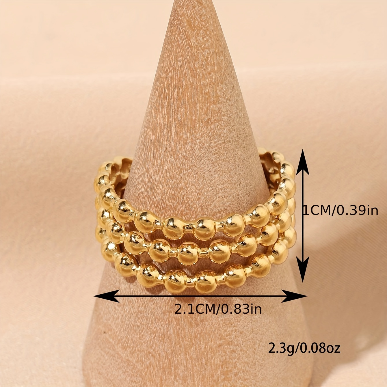 Triple Layer Hollow Bead Stainless Steel Ring